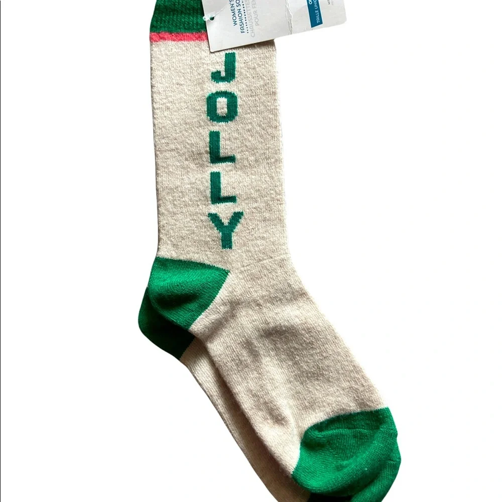 Christmas Socks 2 Pair Vintage Santa Clause Wool Crew Jolly Grumpy Knee Length